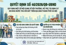 Quyết định số 40/2026/QĐ-UBND quy định một số nội dung về bồi thường, hỗ trợ, tái định cư khi Nhà nước thu hồi đất trên địa bàn thành phố Hà Nội